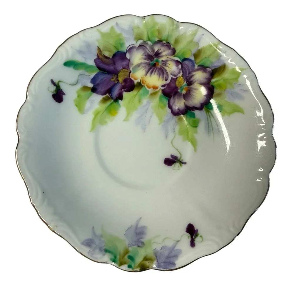 Princess China Occupied Japan Tripod Footed Teacup Saucer Hand Painted Pansy
